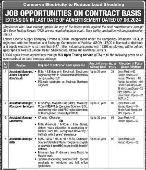 Wapda lesco jobs advertisement 2024