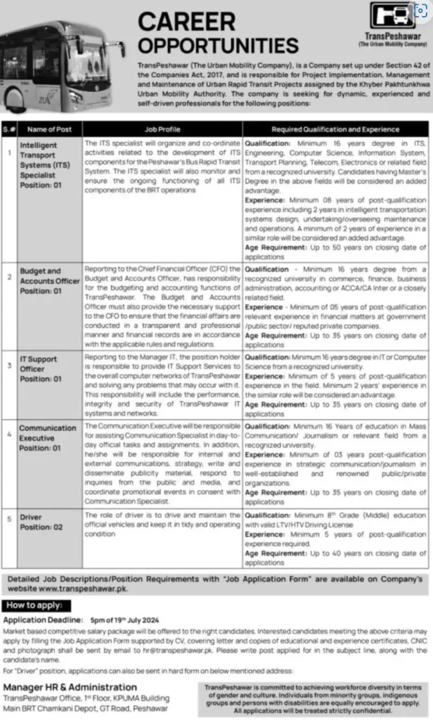 brt peshawar jobs advertisement 2024 jobs in peshawar