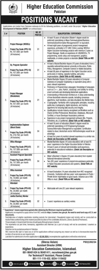 hec jobs advertisement 2024