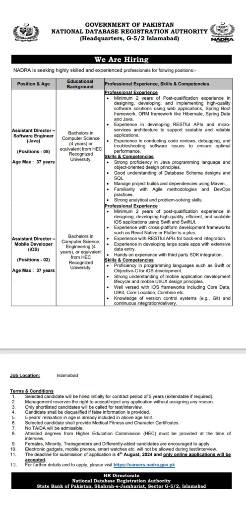 Nadra jobs 2024 advertisement 