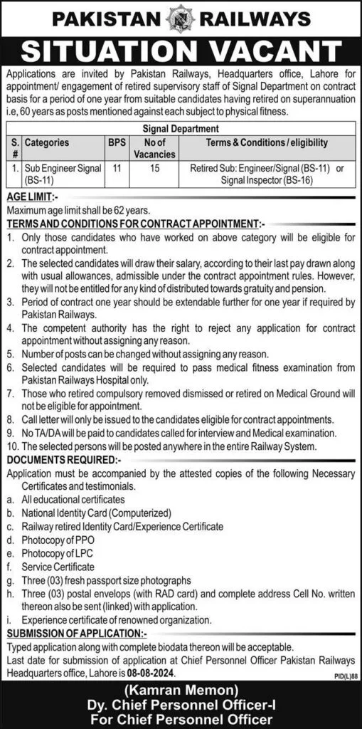 Latest Pakistan Railway Jobs 2024 Advertisement