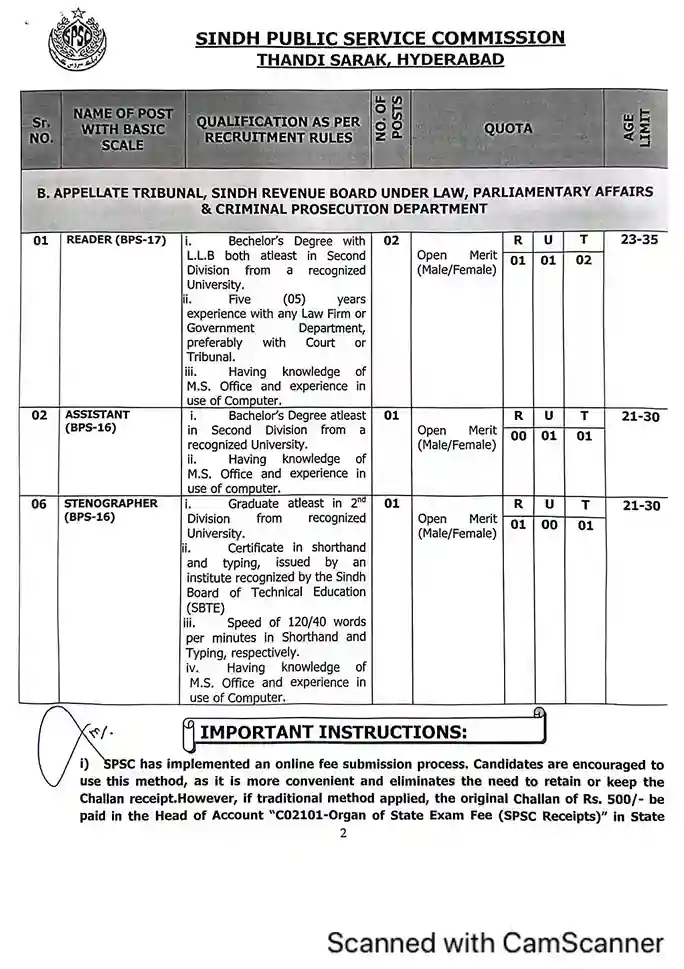 spsc jobs Advertisement 2024 Reader , assistant and stenographer.